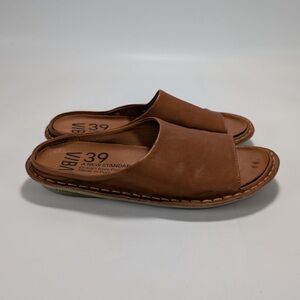 Vibae Saint Tropez Leather Cognac Brown Slides